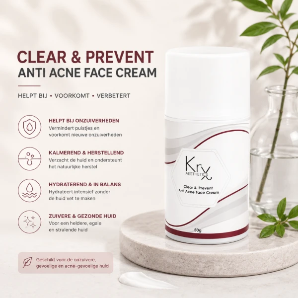 KRX Aesthetics Clear & Prevent Anti Acne Face Cream 50 ml – Anti-Acne Gezichtscrème tegen Puistjes en Onzuiverheden