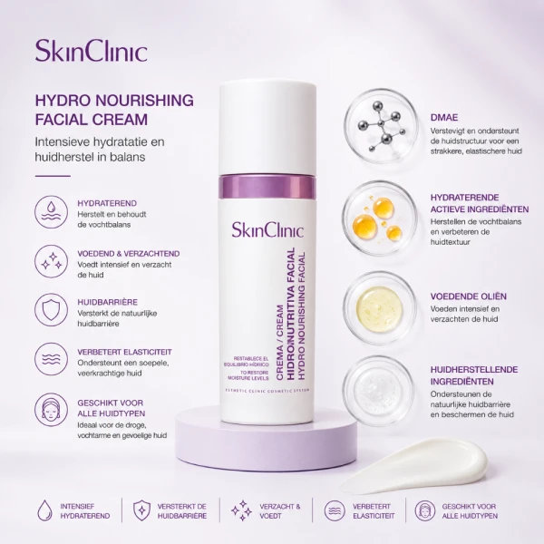 SkinClinic Hydro-Nourishing Facial Cream 50 ml – Hydraterende en Voedende Gezichtscrème voor Alle Huidtypen